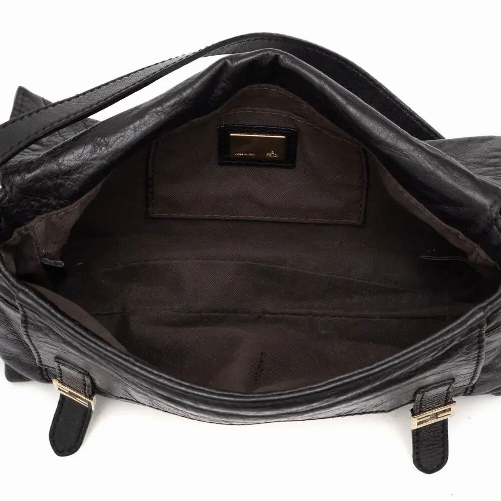 FENDI Sweety Sweet FF Baguette Black Napa Leather Shoulder Flap Bag VTG Y2K